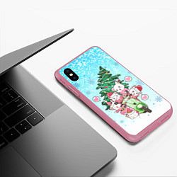 Чехол iPhone XS Max матовый Cat Santa, цвет: 3D-малиновый — фото 2