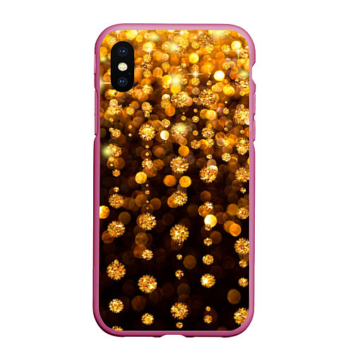 Чехол iPhone XS Max матовый ЗОЛОТЫЕ БЛЕСТКИ / 3D-Малиновый – фото 1