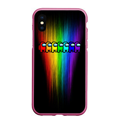 Чехол iPhone XS Max матовый AMONG US - РАДУГА, цвет: 3D-малиновый