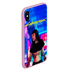 Чехол iPhone XS Max матовый Cyberpunk 2077, цвет: 3D-розовый — фото 2