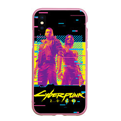 Чехол iPhone XS Max матовый Cyberpunk 2077 - Взлом системы, цвет: 3D-розовый