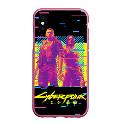 Чехол iPhone XS Max матовый Cyberpunk 2077 - Взлом системы, цвет: 3D-малиновый