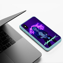 Чехол iPhone XS Max матовый Cyberpunk 2077 V, цвет: 3D-мятный — фото 2