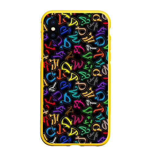 Чехол iPhone XS Max матовый Граффити алфавита / 3D-Желтый – фото 1