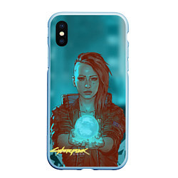 Чехол iPhone XS Max матовый Cyberpunk 2077 V, цвет: 3D-голубой