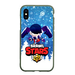 Чехол iPhone XS Max матовый Brawl Stars Эдгар, цвет: 3D-темно-зеленый