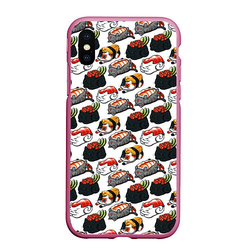 Чехол iPhone XS Max матовый Котики Суши / 3D-Малиновый – фото 1