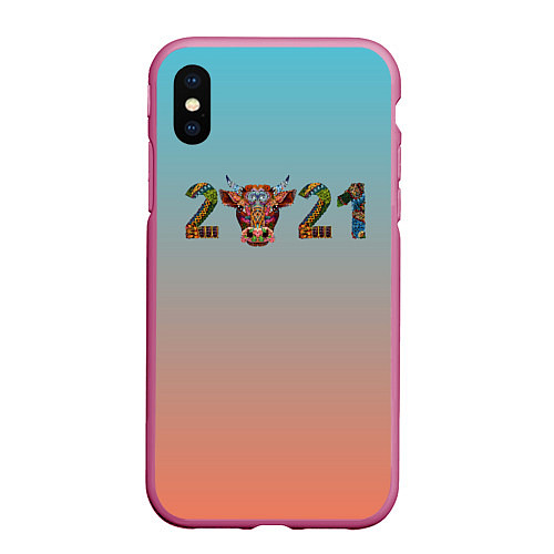 Чехол iPhone XS Max матовый 2021 Год быка / 3D-Малиновый – фото 1