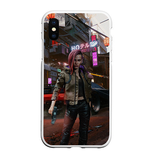 Чехол iPhone XS Max матовый Cyberpunk 2077 / 3D-Белый – фото 1