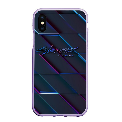 Чехол iPhone XS Max матовый Cyberpunk 2077 / 3D-Светло-сиреневый – фото 1