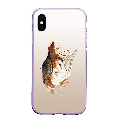 Чехол iPhone XS Max матовый Летящая сова рисунок / 3D-Светло-сиреневый – фото 1