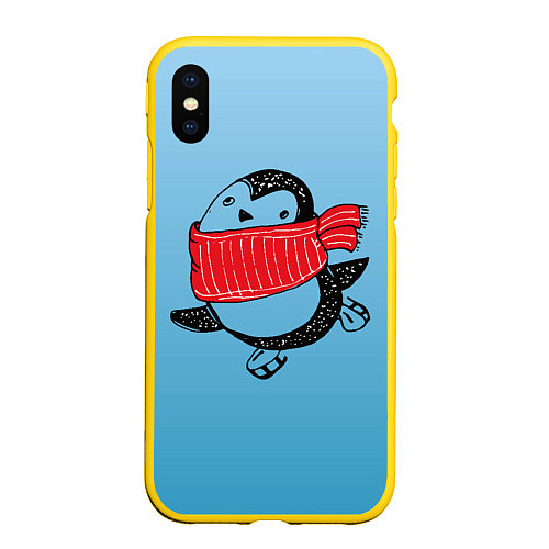 Чехол iPhone XS Max матовый Пингвин на коньках / 3D-Желтый – фото 1
