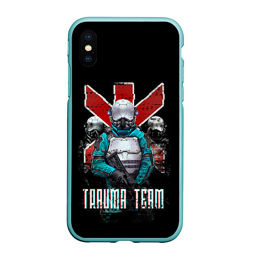 Чехол iPhone XS Max матовый CYBERPUNK TRAUMA TEAM / 3D-Мятный – фото 1