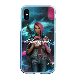 Чехол iPhone XS Max матовый CYBERPUNK 2077 спина Z, цвет: 3D-голубой