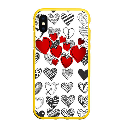 Чехол iPhone XS Max матовый Сердца / 3D-Желтый – фото 1