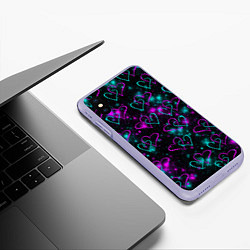 Чехол iPhone XS Max матовый Сердечки, цвет: 3D-светло-сиреневый — фото 2