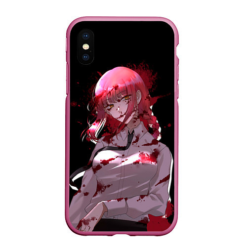 Чехол iPhone XS Max матовый Makima Chainsaw Man / 3D-Малиновый – фото 1