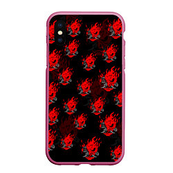 Чехол iPhone XS Max матовый Cyberpunk 2077, цвет: 3D-малиновый
