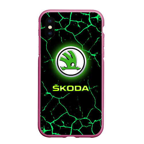 Чехол iPhone XS Max матовый SKODA / 3D-Малиновый – фото 1
