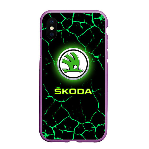 Чехол iPhone XS Max матовый SKODA / 3D-Фиолетовый – фото 1