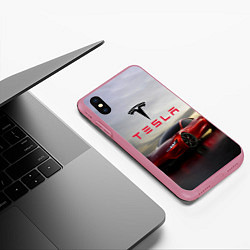 Чехол iPhone XS Max матовый Tesla Roadster, цвет: 3D-малиновый — фото 2