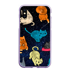 Чехол iPhone XS Max матовый Космические котики, цвет: 3D-светло-сиреневый