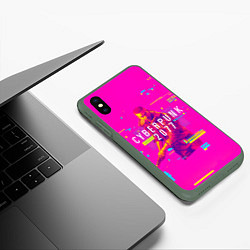 Чехол iPhone XS Max матовый Cyberpunk 2077, цвет: 3D-темно-зеленый — фото 2