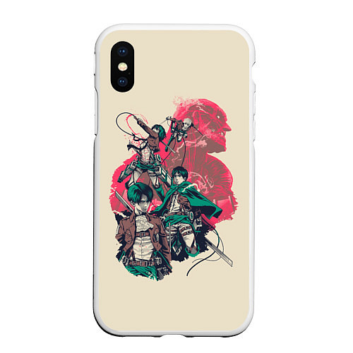 Чехол iPhone XS Max матовый Attack on titan Атака титан / 3D-Белый – фото 1