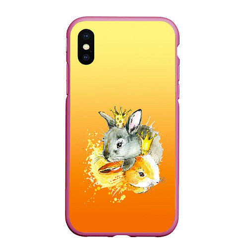 Чехол iPhone XS Max матовый Акварельные кролики милота / 3D-Малиновый – фото 1