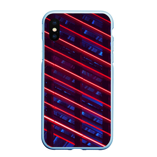 Чехол iPhone XS Max матовый Неоновые полосы / 3D-Голубой – фото 1