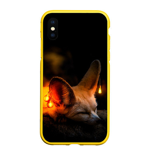 Чехол iPhone XS Max матовый Лисичка с фонариками / 3D-Желтый – фото 1