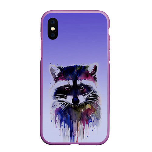 Чехол iPhone XS Max матовый Енот акварелью потеки / 3D-Фиолетовый – фото 1