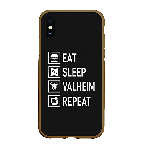 Чехол iPhone XS Max матовый EatSleepValheimRepeat / 3D-Коричневый – фото 1