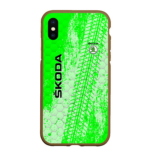 Чехол iPhone XS Max матовый SKODA / 3D-Коричневый – фото 1