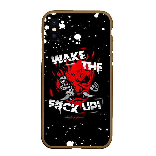 Чехол iPhone XS Max матовый WAKE THE F CK UP! / 3D-Коричневый – фото 1