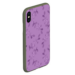 Чехол iPhone XS Max матовый Листья на фиолетовом фоне, цвет: 3D-темно-зеленый — фото 2