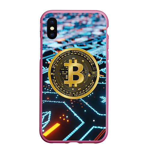 Чехол iPhone XS Max матовый БИТКОИН BITCOIN / 3D-Малиновый – фото 1