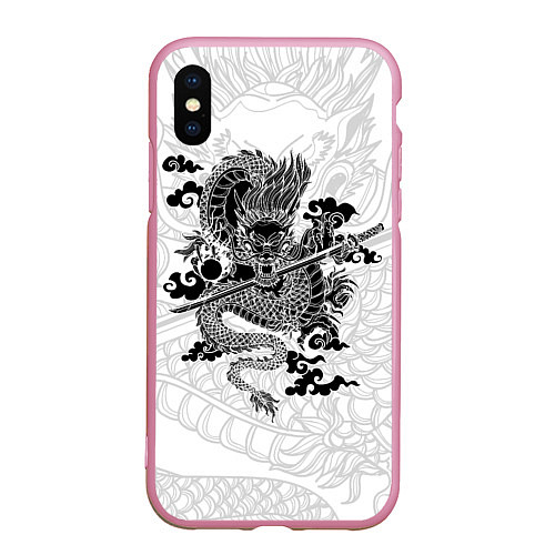 Чехол iPhone XS Max матовый ДРАКОН DRAGON / 3D-Розовый – фото 1