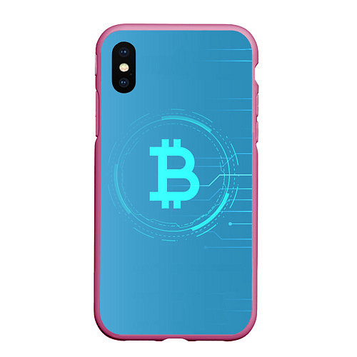 Чехол iPhone XS Max матовый Bitcoin / 3D-Малиновый – фото 1