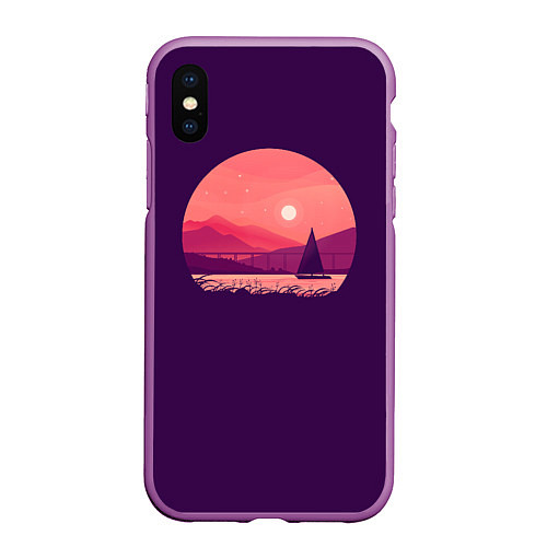 Чехол iPhone XS Max матовый Закат на озере / 3D-Фиолетовый – фото 1