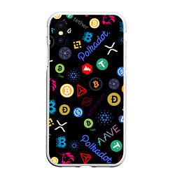 Чехол iPhone XS Max матовый BITCOIN PATTERN БИТКОИН Z, цвет: 3D-белый