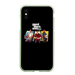 Чехол iPhone XS Max матовый Grand Theft Auto V персонажи, цвет: 3D-салатовый