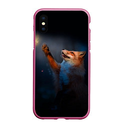 Чехол iPhone XS Max матовый Лиса и огонек, цвет: 3D-малиновый