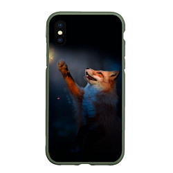 Чехол iPhone XS Max матовый Лиса и огонек, цвет: 3D-темно-зеленый