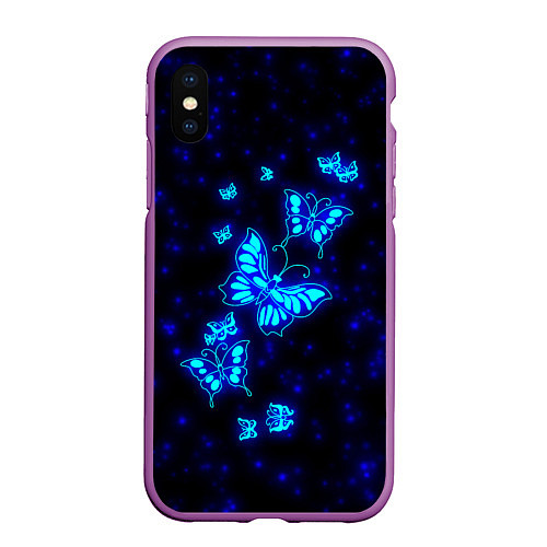 Чехол iPhone XS Max матовый Неоновые бабочки / 3D-Фиолетовый – фото 1