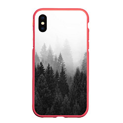 Чехол iPhone XS Max матовый Туманный лес, цвет: 3D-красный
