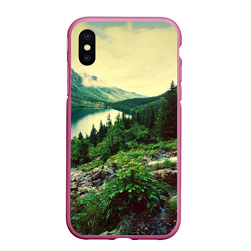 Чехол iPhone XS Max матовый Красивый лес / 3D-Малиновый – фото 1