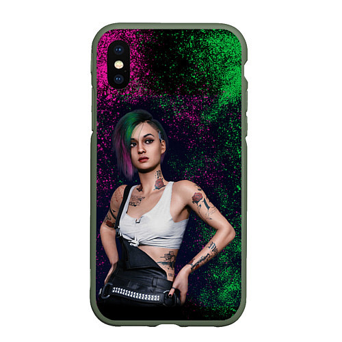 Чехол iPhone XS Max матовый ДЖУДИ АЛЬВАРЕС CYBERPUNK / 3D-Темно-зеленый – фото 1