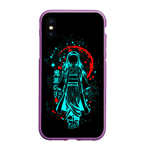 Чехол iPhone XS Max матовый Нэдзуко, Kimetsu no Yaiba / 3D-Фиолетовый – фото 1