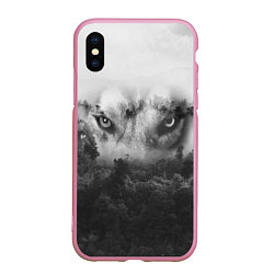 Чехол iPhone XS Max матовый Волк в лесу, цвет: 3D-розовый